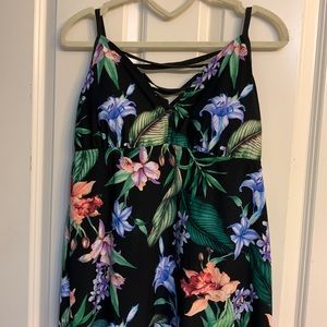 Aqua Green botanical print swim top XL
